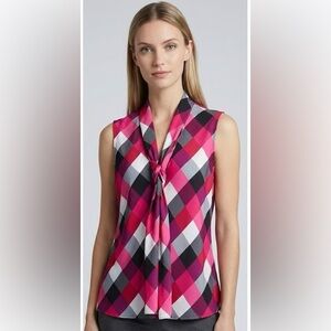 Silky Sleeveless Self-Tie Top in Bold Colors Sz XL